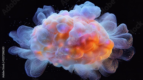 Brain Morphing into Digital Cloud, Symbolizing AI and Consciousness Transfer photo