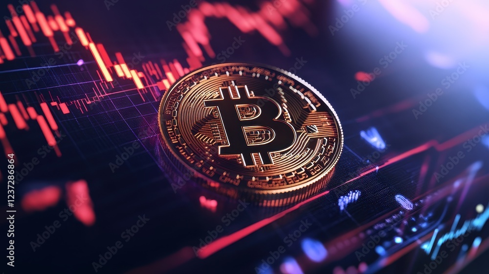 Cryptocurrency profits, Bitcoin rising on stock graph, 3D illustration. Cryptocurrency profits, Bitcoin rising on stock graph, 3D illustration.
