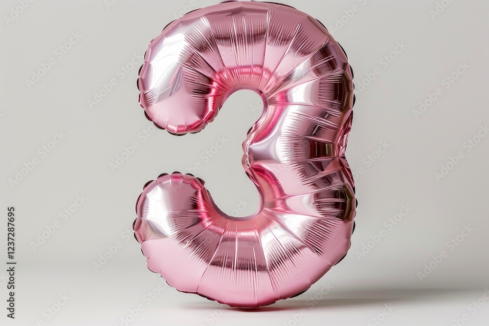 Multi-colored foil balloons in the shape of number 3 on a white background Multi-colored foil balloons in the shape of number 3 on a white background