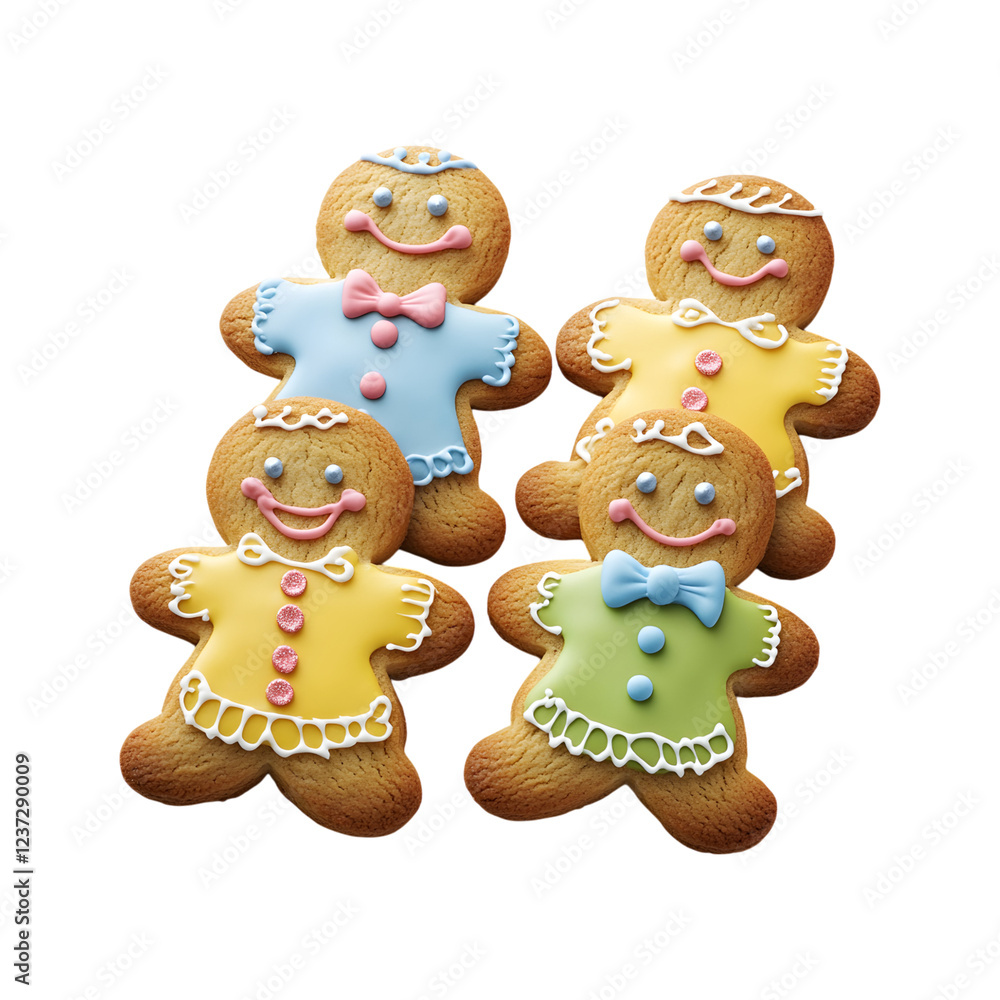 Gingerbread Men Cookies with Decorated Icing Faces Isolated on Transparent Background Gingerbread Men Cookies with Decorated Icing Faces Isolated on Transparent Background