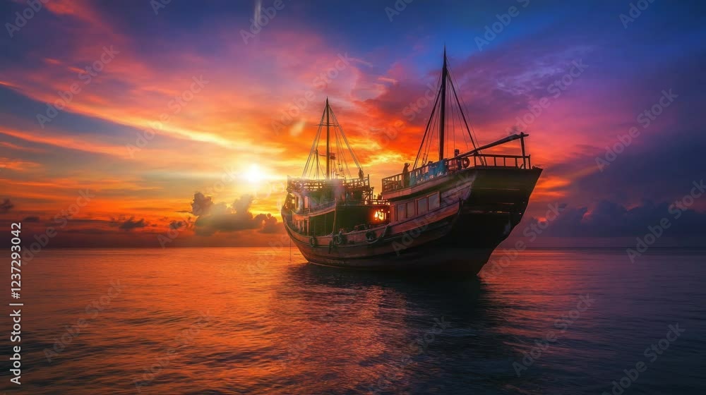 the beautiful view in the afternoon when the sun sets when the fishing boats are about to leave to fish. seamless looping time-lapse virtual 4k video Animation Background. the beautiful view in the afternoon when the sun sets when the fishing boats are about to leave to fish. seamless looping time-lapse virtual 4k video Animation Background.