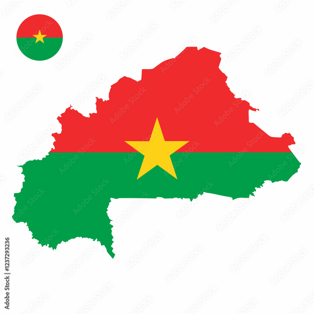 Obraz premium Vector set of Burkina Faso high detailed map flag and national flag round badge isolated on white background.