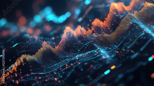 Investment growth, futuristic financial dashboard, 3D illustration.