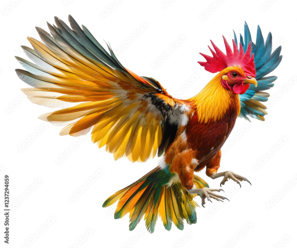 Fototapeta premium Colorful flying bird with vibrant plumage displays isolated on transparent background