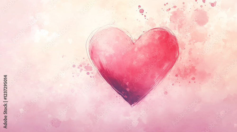 Fototapeta premium Minimalist Hand-Drawn Pink Heart on Soft Pastel Background – Romantic and Artistic Design