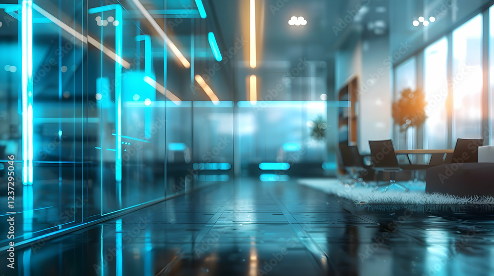 Modern office interior featuring sleek design and ambient lighting. Modern office interior featuring sleek design and ambient lighting.