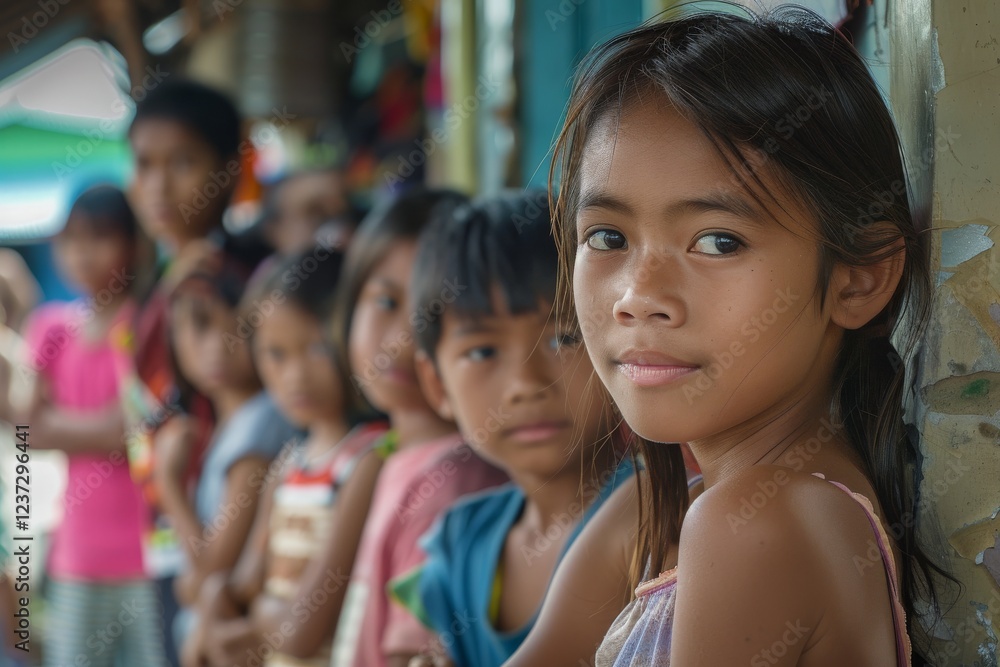 Portrait of a little asian girl in front of the school. Portrait of a little asian girl in front of the school.