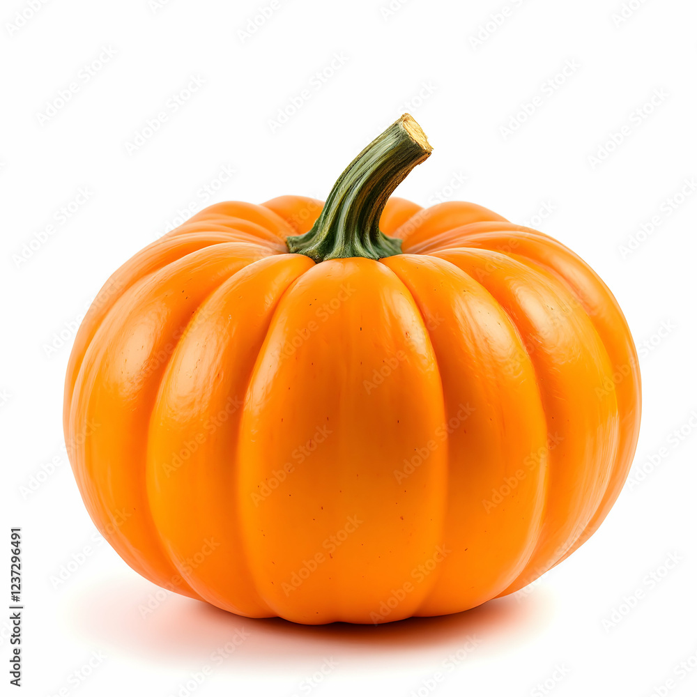Obraz premium Fresh Orange Pumpkin with Smooth Skin and Sturdy Stem on Isolated Background