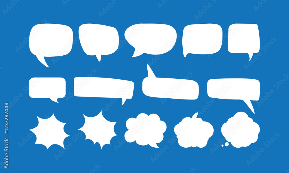 Set, collection of flat style vector speech bubbles, clouds, baloons. Talking, speaking, chatting, screaming, laughing, thinking, dreaming bubbles. Modern motion design shapes with rounded edges. Set, collection of flat style vector speech bubbles, clouds, baloons. Talking, speaking, chatting, screaming, laughing, thinking, dreaming bubbles. Modern motion design shapes with rounded edges.