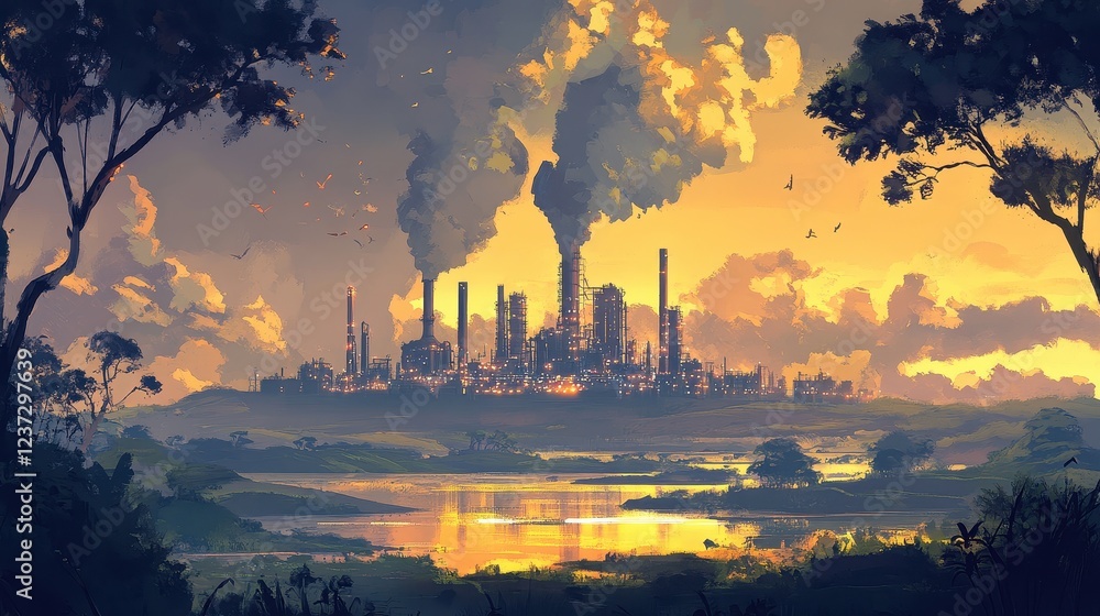 Naklejka premium Oil refinery .The factory is located in the middle of nature and no emissions. The area around the air pure. 