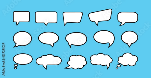 Set, collection of flat style vector speech bubbles, clouds, baloons. Talking, speaking, chatting, screaming, laughing, thinking, dreaming bubbles. Modern motion design shapes with rounded edges.