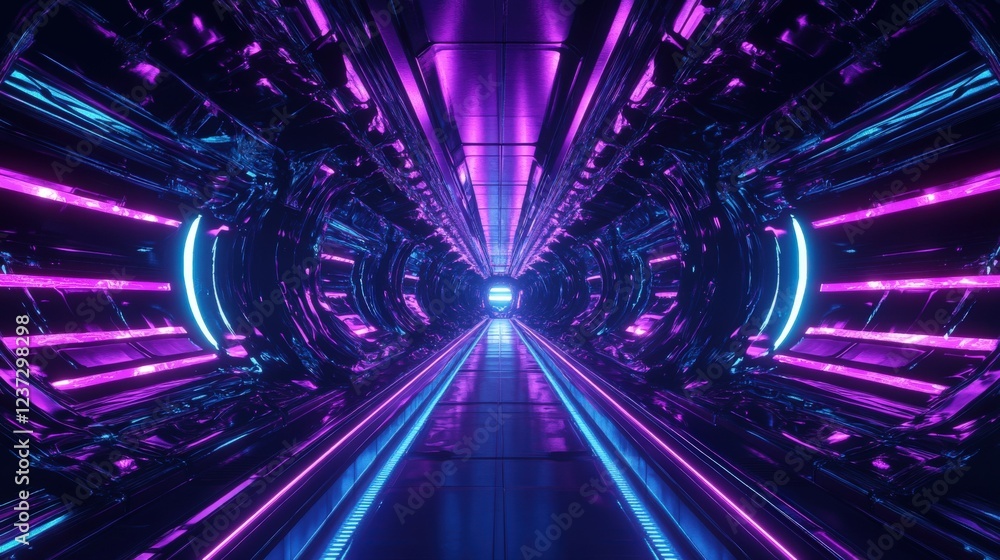Obraz premium Futuristic Purple And Blue Neon Corridor Design