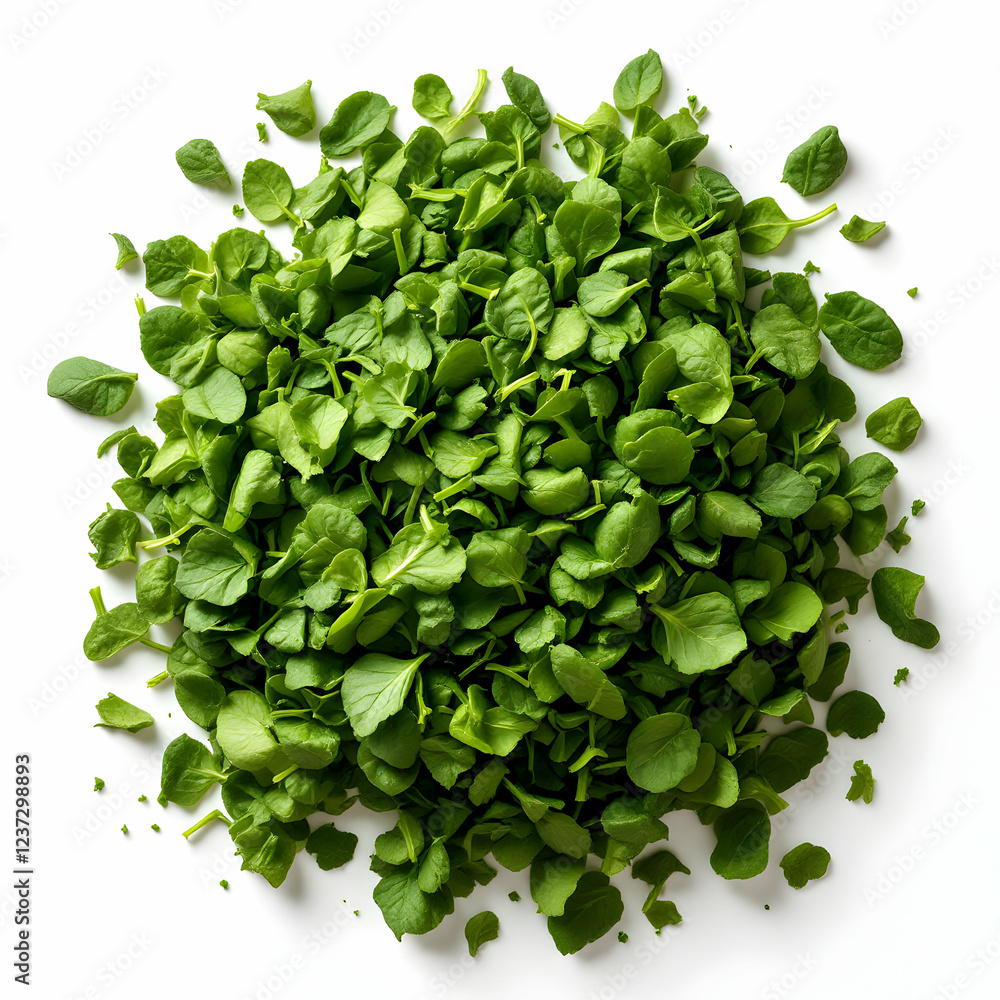 Fototapeta premium Freshly Harvested Organic Arugula Leaves Gathered Together On An Isolated Background