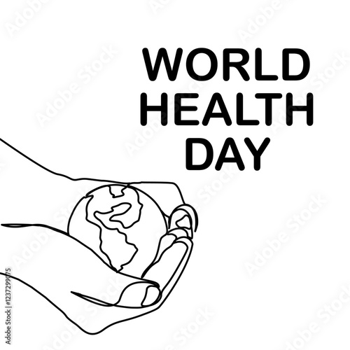 World Health Day. Continuous one line art drawing hands hold Earth globe. Save and protect earth planet linear concept. Vector illustration isolated on white background.