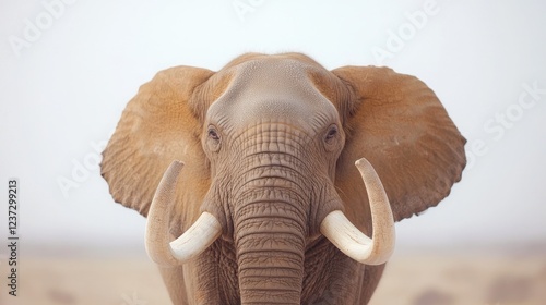 Elephant portrait, African savanna, hazy background, wildlife photography photo