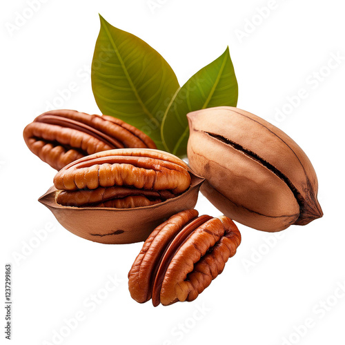 Pecan nut isolated with transparent background.
