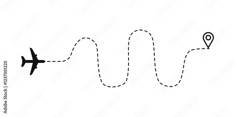 Airplane dotted route line set. Path travel line shapes. Flight route with start point and dash line trace for plane Airplane dotted route line set. Path travel line shapes. Flight route with start point and dash line trace for plane