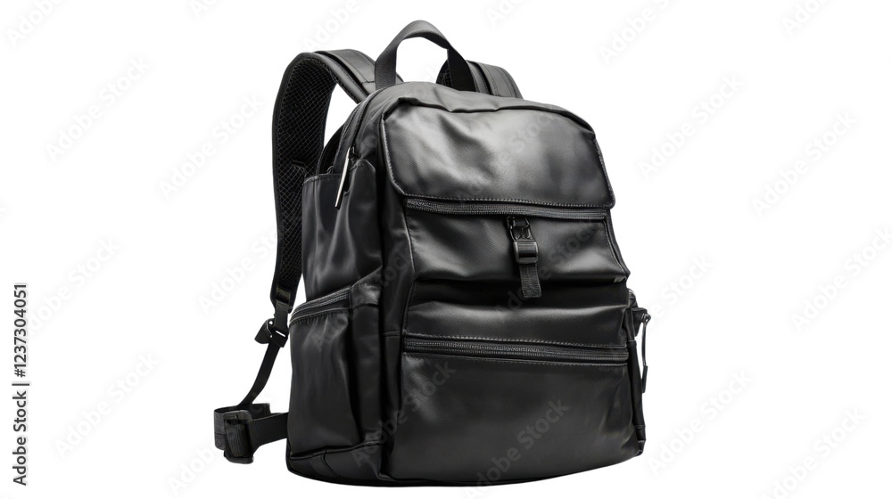 Naklejka premium Black leather backpack isolated on transparent background