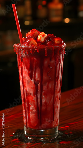 Frightening drinks with a bloody appearance for Halloween celebrations. photo