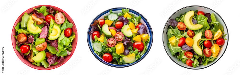Fresh Salads in Bowls Displayed Isolated on transparent background Fresh Salads in Bowls Displayed Isolated on transparent background