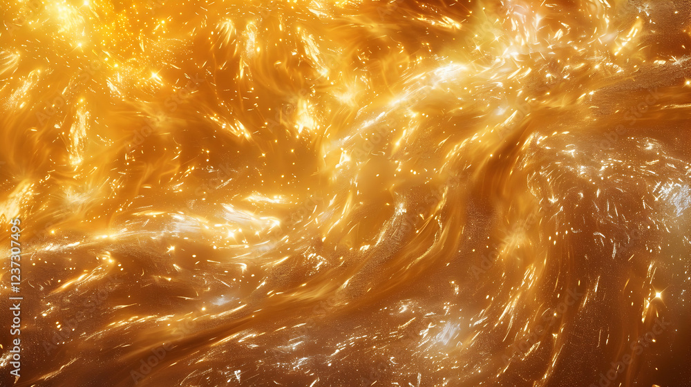 Abstract swirling golden patterns resembling cosmic phenomena. Abstract swirling golden patterns resembling cosmic phenomena.