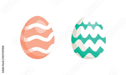 Easter eggs drawing clipart set. Happy easter egg flat clip art collection in colorful and multicolored paint art for traditional hunting celebration. Vector illustration flat oval shape elements. 