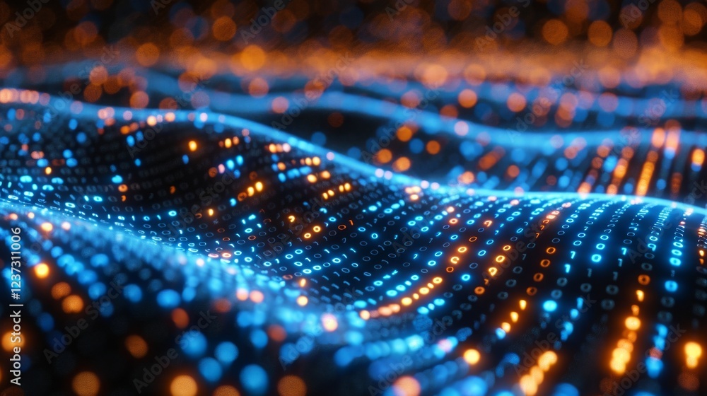 Abstract binary code with glowing blue and orange lights. AI generative. . Abstract binary code with glowing blue and orange lights. AI generative. .