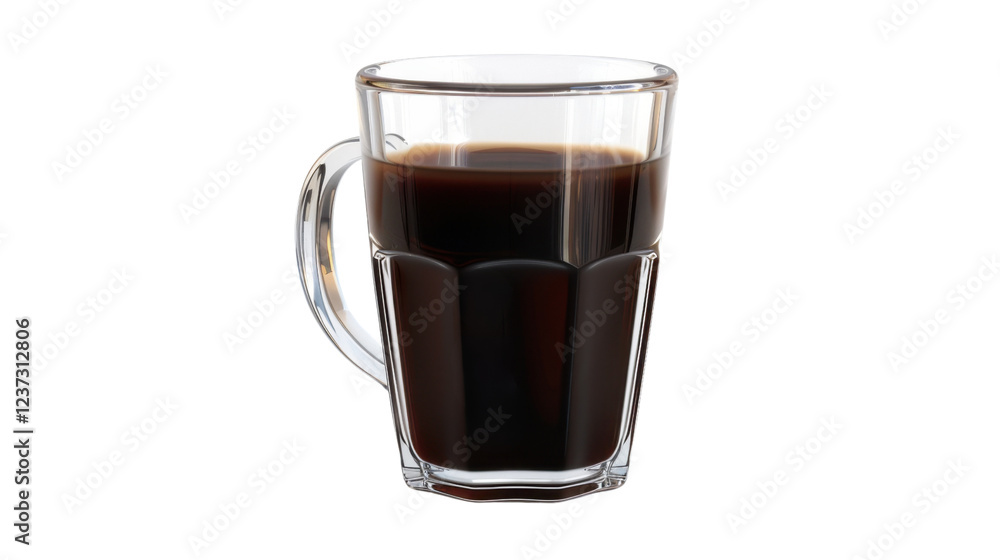 Transparent glass cup containing dark coffee on transparent background Transparent glass cup containing dark coffee on transparent background