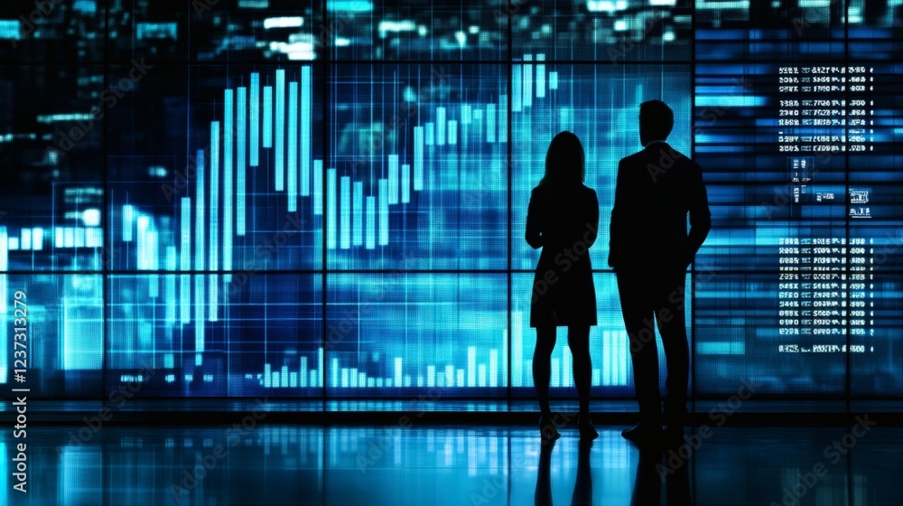 Business Partners Analyzing Financial Data on Digital Screen Business Partners Analyzing Financial Data on Digital Screen