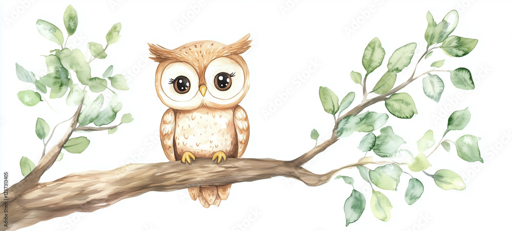 Obraz premium watercolor owl cute woodland bird