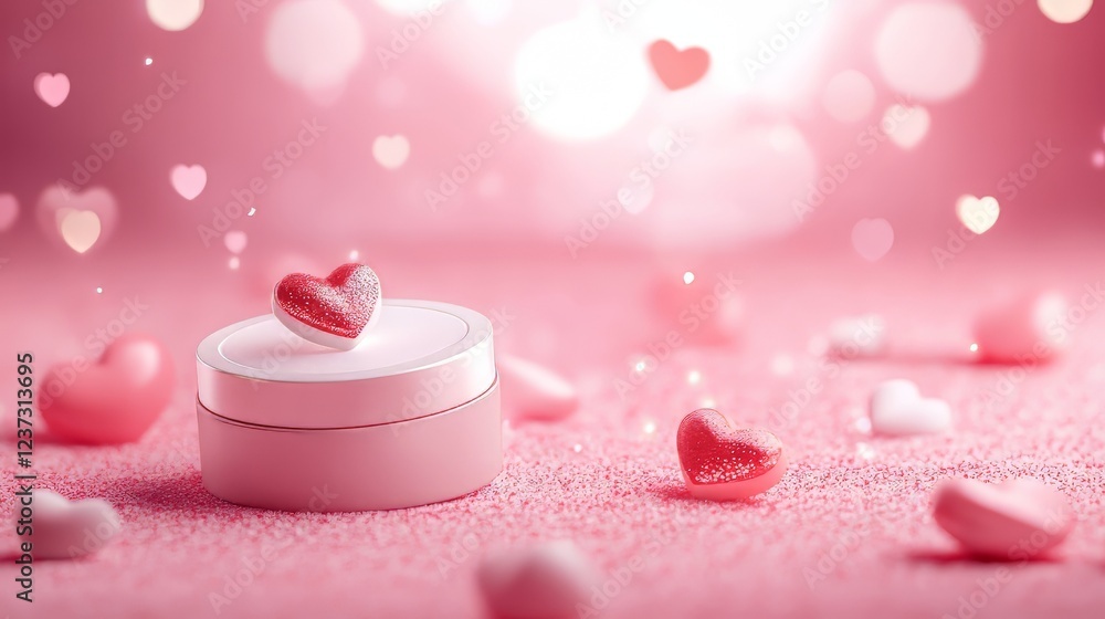 Pink hearts and a container of love. Pink hearts and a container of love.