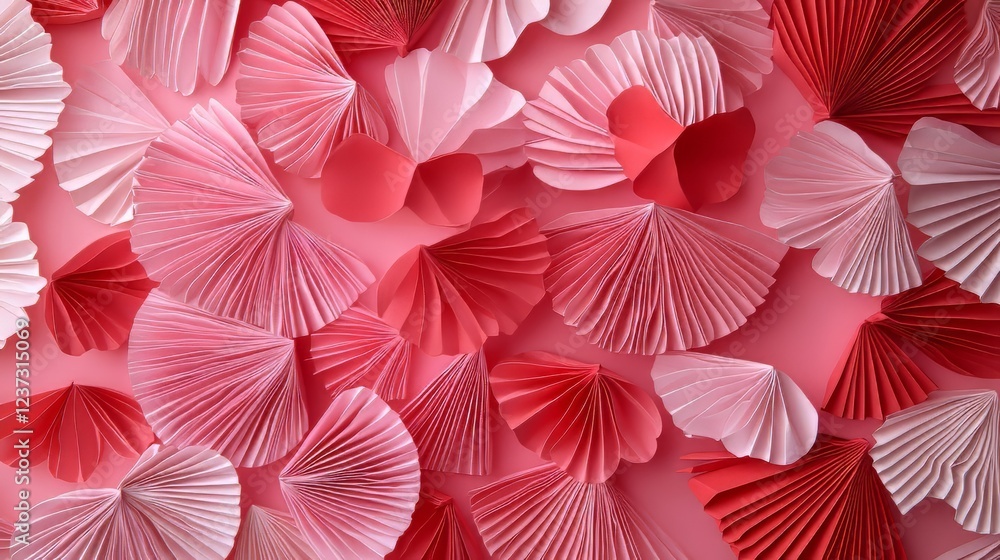 Obraz premium Pink and red paper fans on pink background