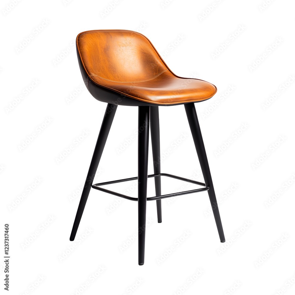 Modern Bar Stool with Faux Leather Cushion and Black Legs Isolated on Transparent Background Modern Bar Stool with Faux Leather Cushion and Black Legs Isolated on Transparent Background