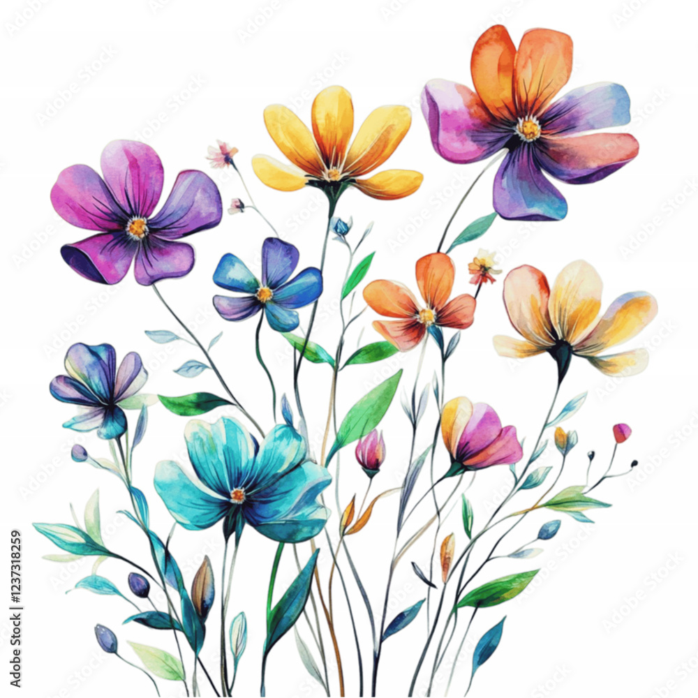 Obraz premium Rainbow Flowers Clipart | Colorful Floral Vector Illustration