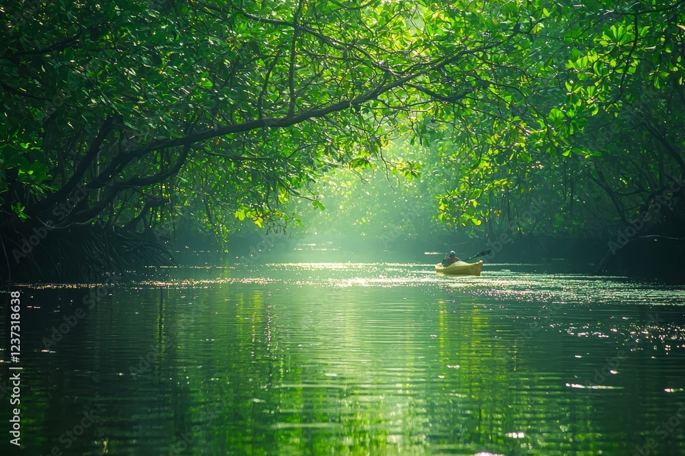 Kayaking on emerald canal close the mangrove forest. Kayaking on emerald canal close the mangrove forest.