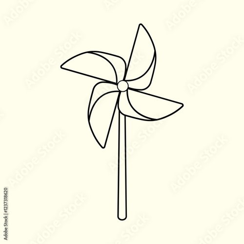 Colored Origami Pinwheel Toy. Thin Line Illustration.