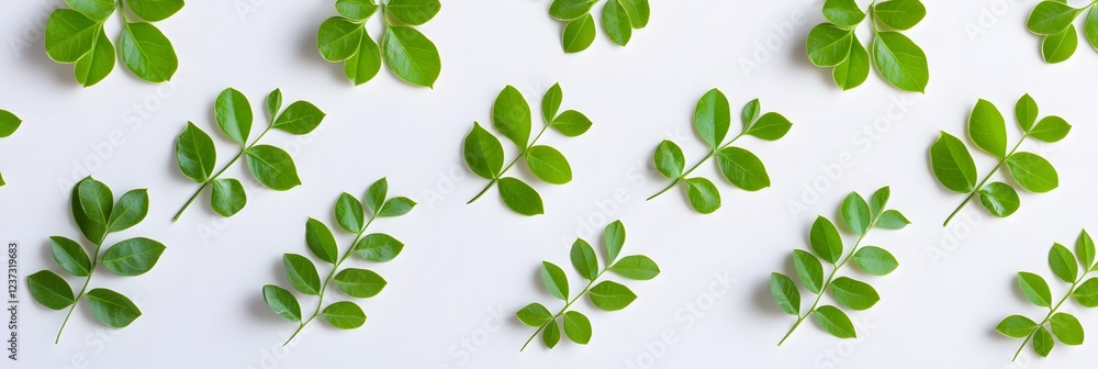 Green Leaves Pattern: Nature's Simple Beauty, Arranged Aesthetically on White Green Leaves Pattern: Nature's Simple Beauty, Arranged Aesthetically on White