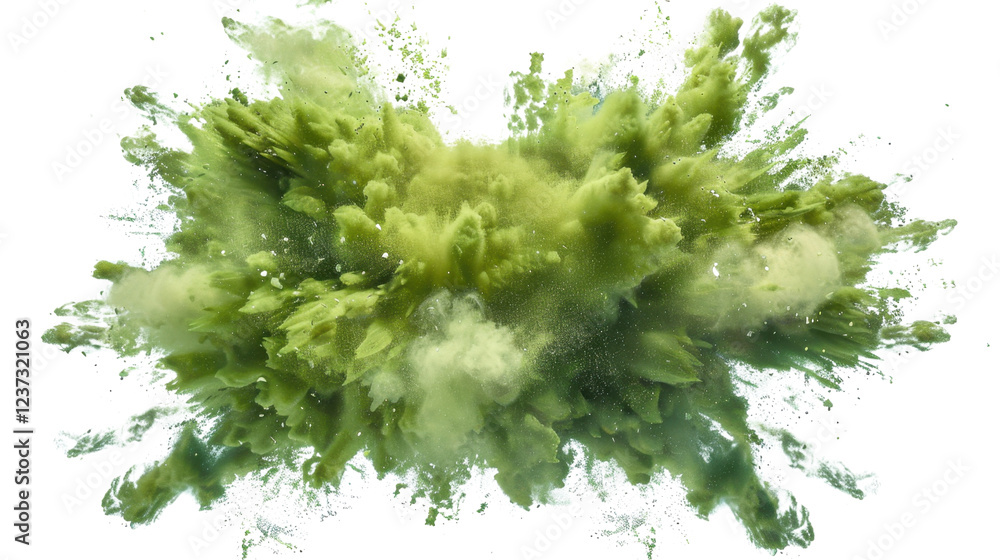Fototapeta premium Green powder exploding creating a large cloud on transparent background