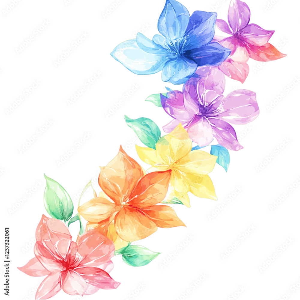 Obraz premium Rainbow Flowers Clipart | Colorful Floral Vector Illustration