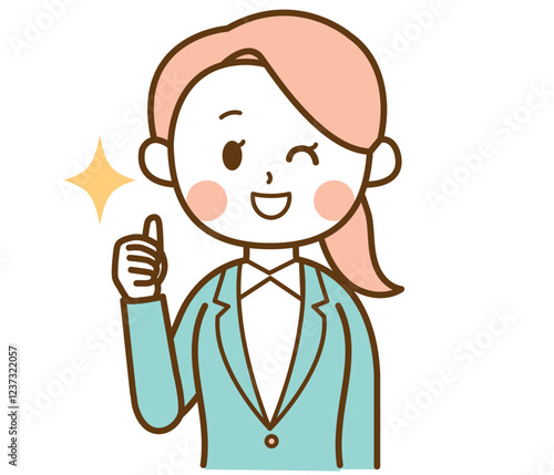 スーツを着た女性がいいねをしているイラスト