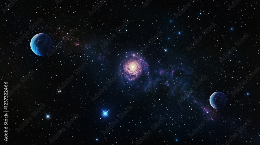 Fototapeta premium Cosmic Galaxy with Planets and Stars