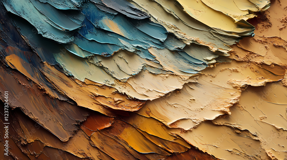 Obraz premium A richly textured abstract painting with layers of thick paint in earth tones. Textured Impasto. Illustration