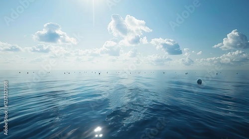 Buoys in the sea, the border of beach for swimming. AI generated illustration