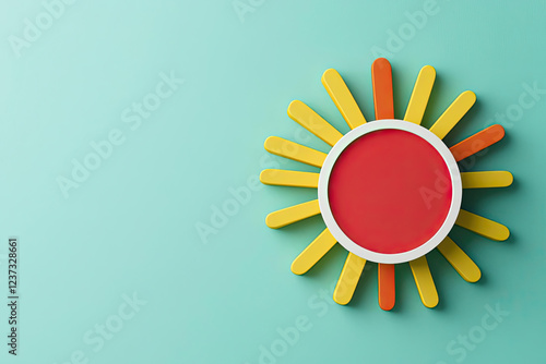 Colorful sun graphic design on a mint green background, ideal for summer-themed projects or vibrant visuals. photo