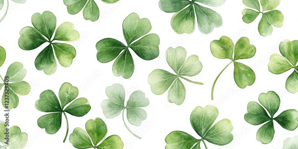 A seamless pattern of watercolor-style green clovers on a white background. Perfect for St. Patrick's Day designs, festive prints, wallpapers, and digital art. A seamless pattern of watercolor-style green clovers on a white background. Perfect for St. Patrick's Day designs, festive prints, wallpapers, and digital art.