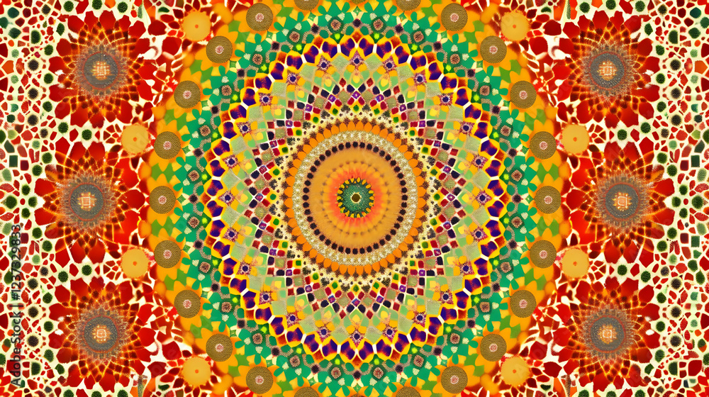 Fototapeta premium A vibrant, colorful kaleidoscopic pattern creating a mesmerizing visual effect.
