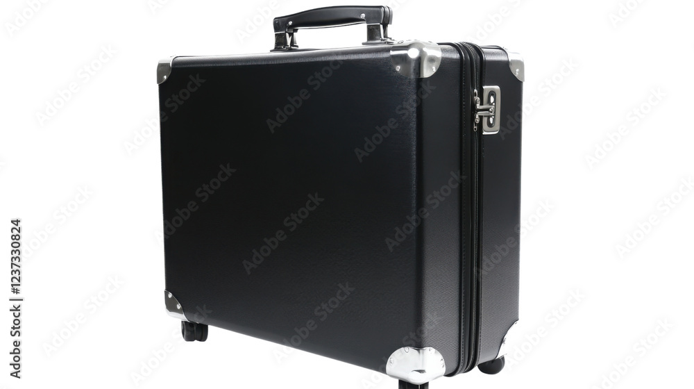 Modern black suitcase with wheels on transparent background Modern black suitcase with wheels on transparent background
