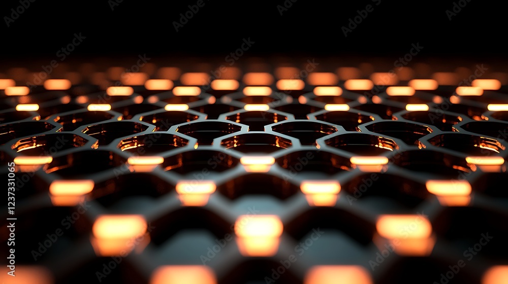 Obraz premium Glowing Hexagon Grid, Abstract Technology Background, Futuristic Design, Web Banner.
