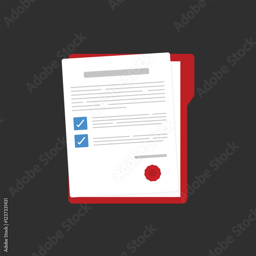 Document. Contract papers. Paper documents. Folder with stamp and text. Stack of agreements document with signature and approval stamp. Concept of paperwork, business documents. Folder, stack papers