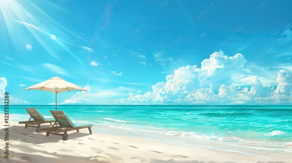 Tranquil Beach with White Sand and Turquoise Water. AI generated illustration
